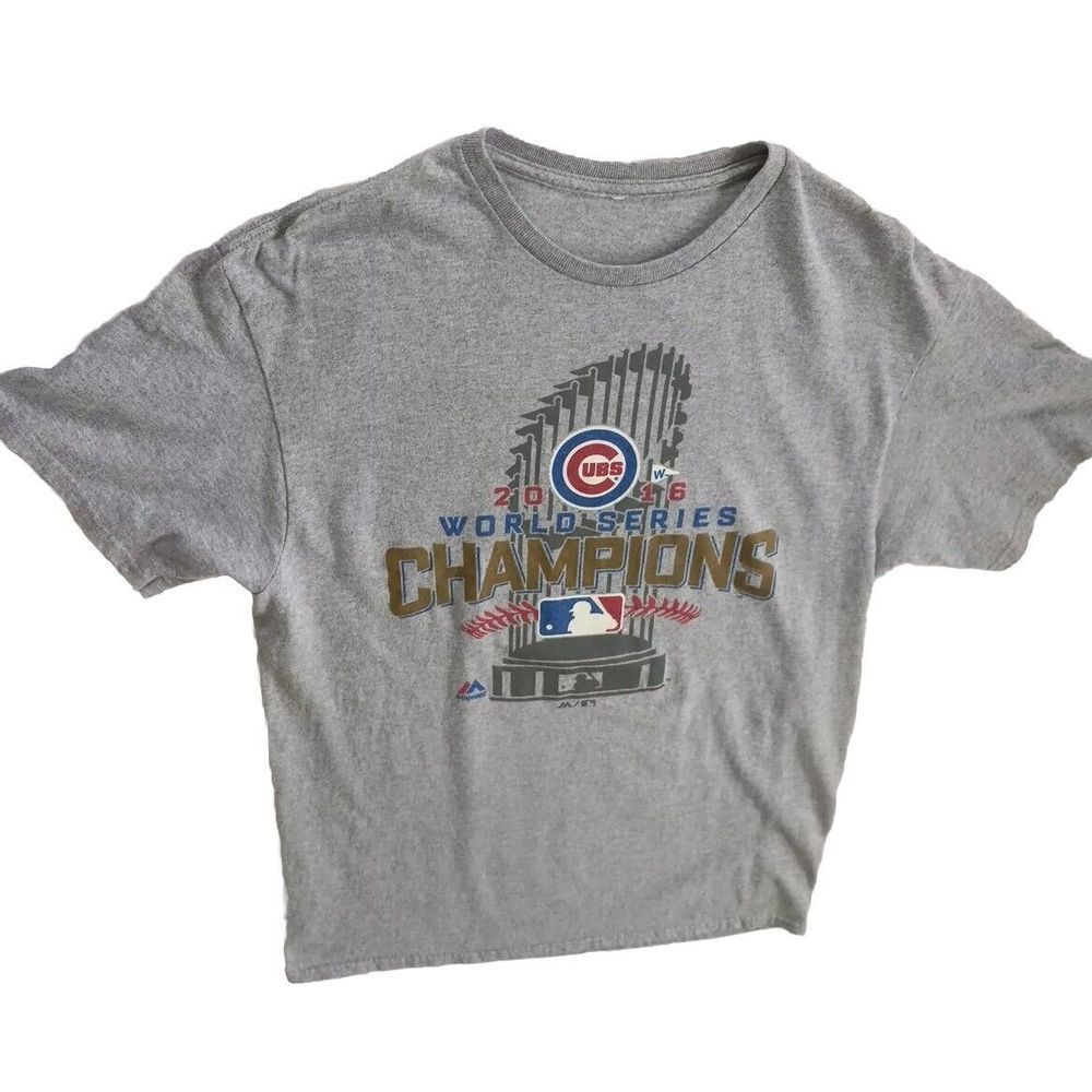 UBS World 2016 Series Champions sport Gray Baseball T-Shirt‎ Sz Adult 17in Chest